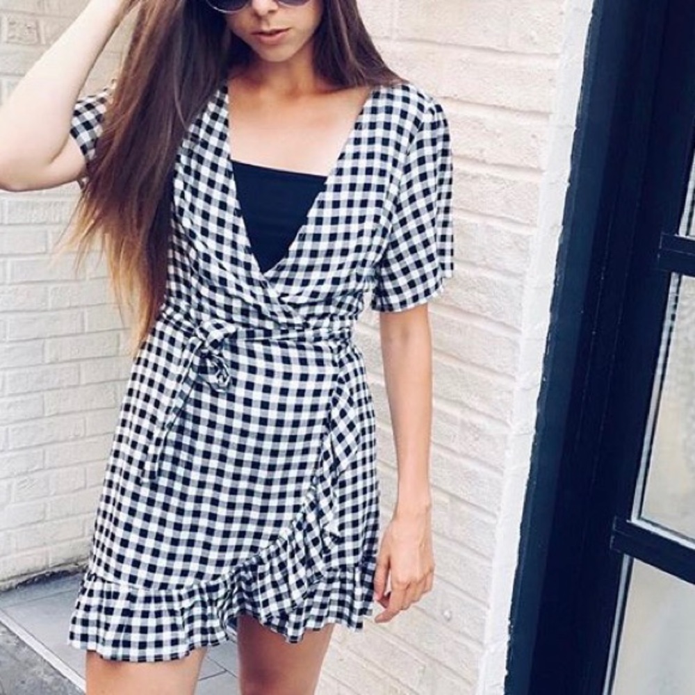 Checkered wrap dress